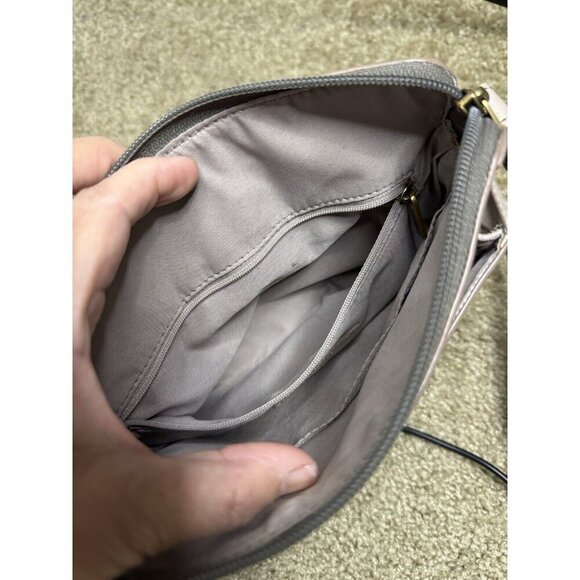 FOSSIL Kinley Small Fold Over Leather Crossbody Bag Adjustable Strap Gray - Picture 14 of 16